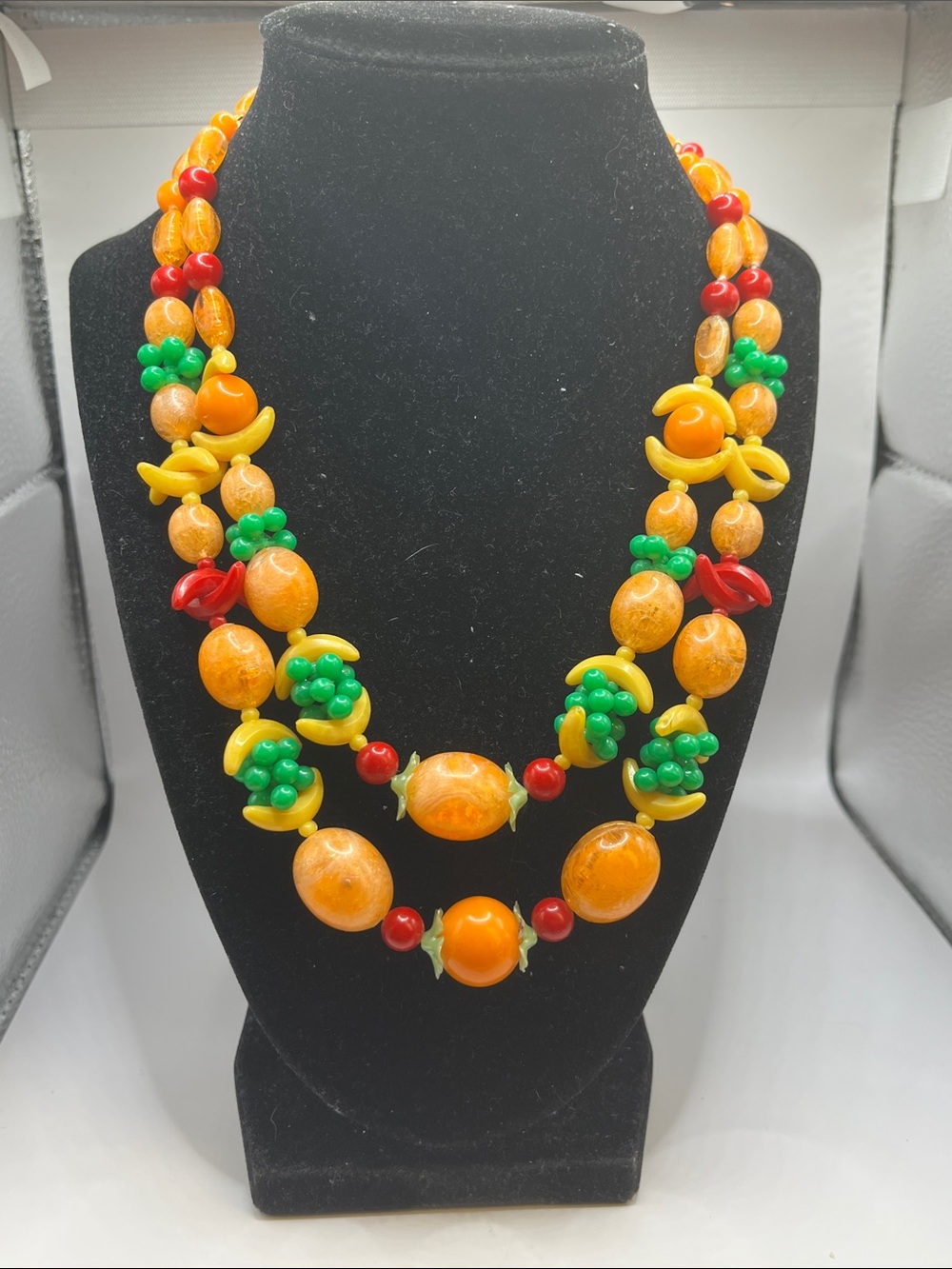 Vintage West Germany Plastic Fruit Salad Necklace Signed 18"